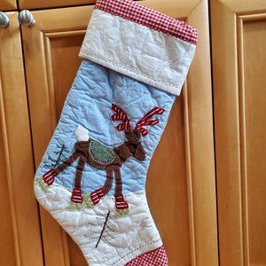 Pottery Barn Kids Holiday Quilted Icon Stocking REINDEER Ice Skating